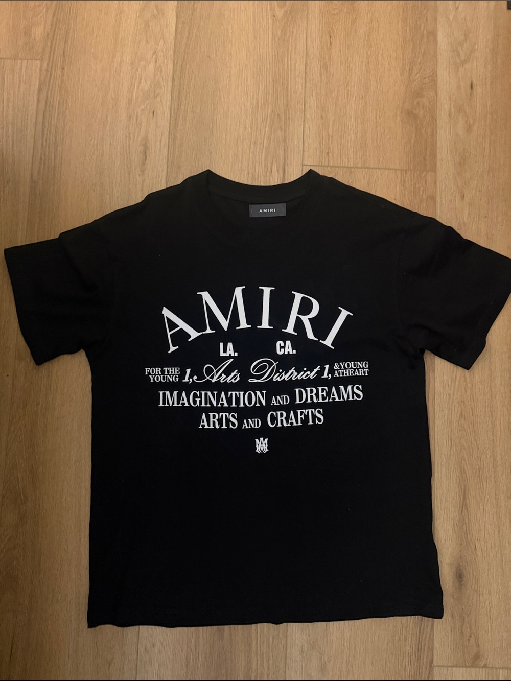 AMIRI Black T-Shirt with White Arched Logo and Text Print